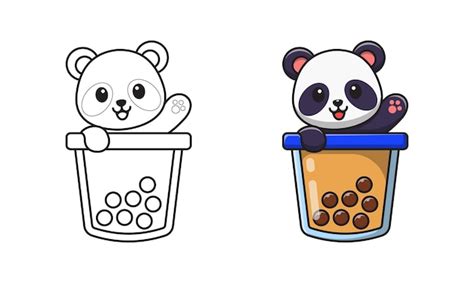 Premium Vector | Cute panda in bubble tea cartoon coloring pages for kids