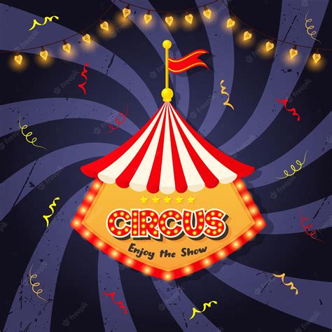 Premium Vector | Vintage circus banner with bright bulbs dome tent ...