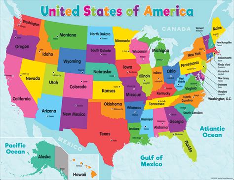 Colored Map of the United States Chart | America map, United states map ...