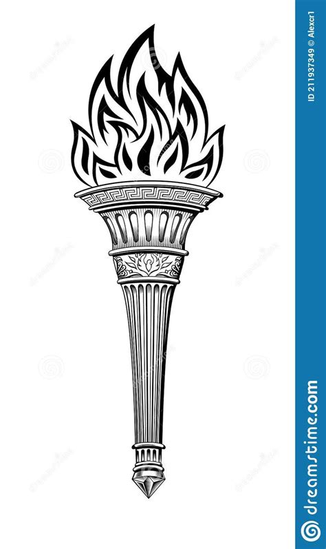 Antique Torch with the Fire of Prometheus. Stock Vector - Illustration ...