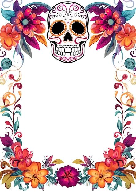 Ceramic skull mexican dia de muertos day of the dead watercolor border ...