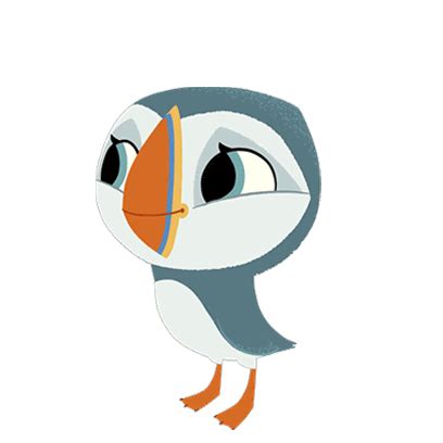 a cartoon bird with big eyes and an orange beak is standing in front of ...