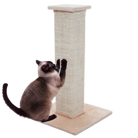 Cat Scratching Post with Carpeted Base - 27.75-Inch Sisal Burlap Fabric ...