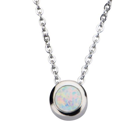 Inox Jewelry Women's Stainless Steel Bezel Set White Synthetic Opal ...