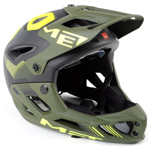 MET Parachute MTB Full Face Helmet // Matte Black/Green/Safety Yellow ...