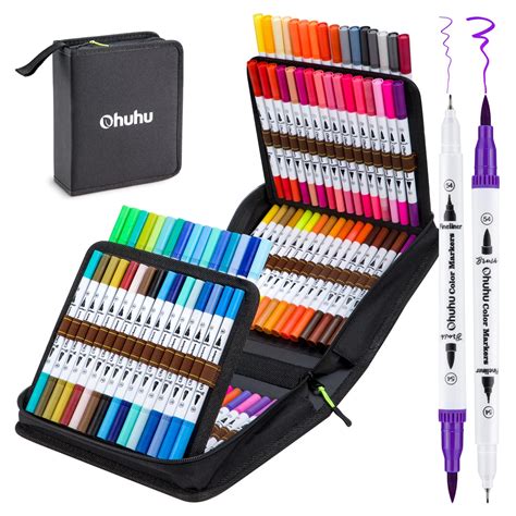 100 Colors Art Markers Set, Ohuhu Dual Tips Coloring Brush Fineliner ...