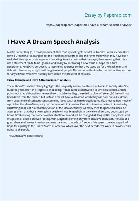 I Have A Dream Speech Analysis Free Essay Example