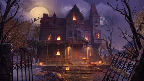 Halloween Haunted Mansion Ambience 🎃 Rain and Thunder Sounds with ...