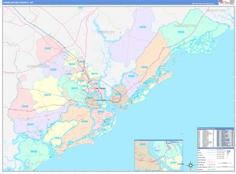 Charleston County, SC Wall Map Color Cast Style by MarketMAPS - MapSales