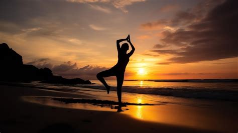 Premium AI Image | Yoga Poses Silhouette at Beach Sunset