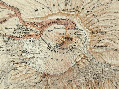 1890 Antique map of the MOUNT VESUVIUS VOLCANO. Pompeii. 122