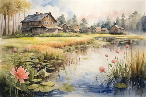 Watercolor Painting of Village Scenery Graphic by Forhadx5 · Creative ...