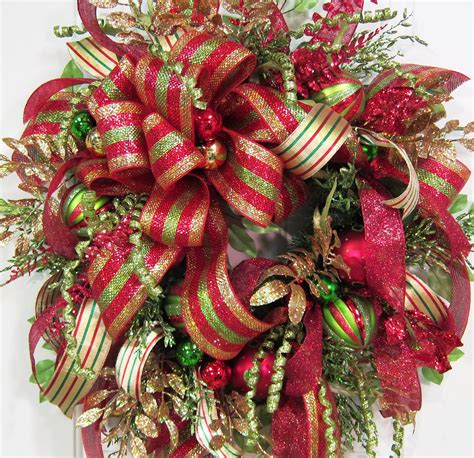 XXL Christmas Wreath With Deco Mesh and Gold by LadybugWreaths