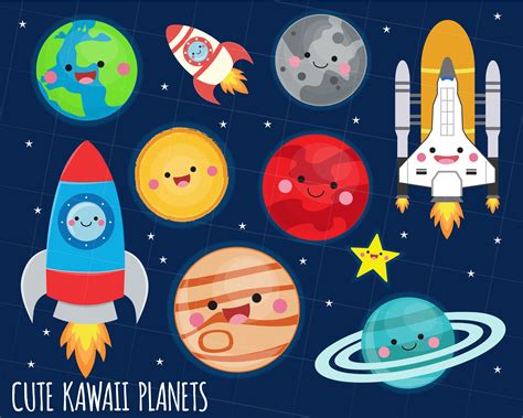 Solar System clipart, kawaii planets graphics, Space clipart, kawaii By ...