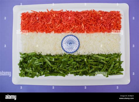 Indian tricolor flag patriotism represented by indian food. Background ...