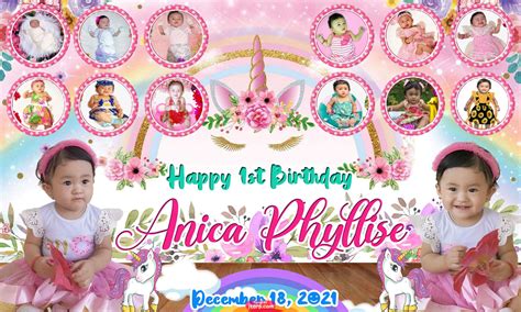 3x5 HAPPY 1ST BIRTHDAY ANICA PHYLLISE Unicorn Theme Tarp Design