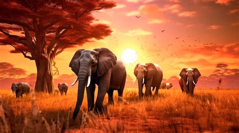 Premium AI Image | A herd of elephants walking across a dry grass field ...