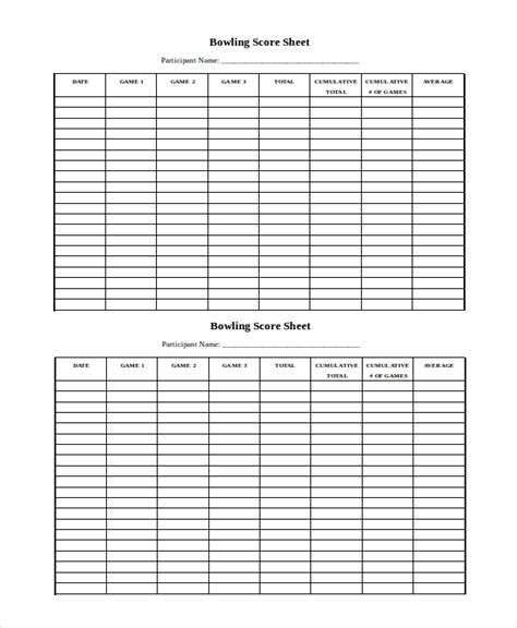 FREE 8+ Sample Bowling Score Sheet Templates in PDF | MS Word