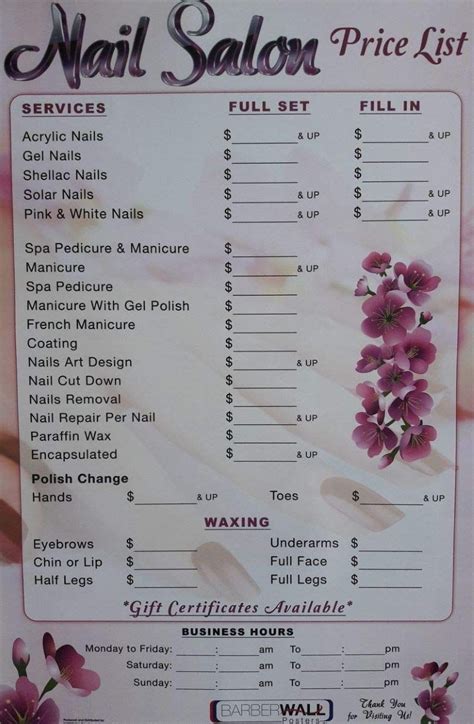 Barberwall Nail Salon Price List Poster Nail Salon Decor - Nail salon ...