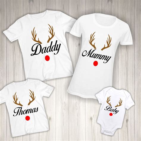 Personalised Matching Family Christmas T-Shirts, Reindeer Antler Name ...