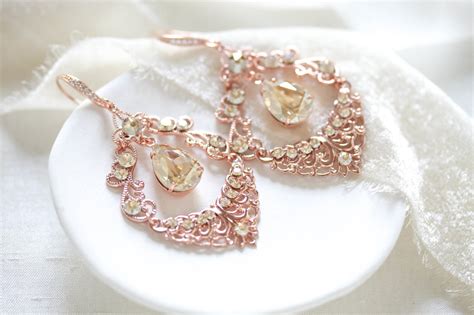 Antique gold Crystal Chandelier Bridal earrings – Treasures by Agnes