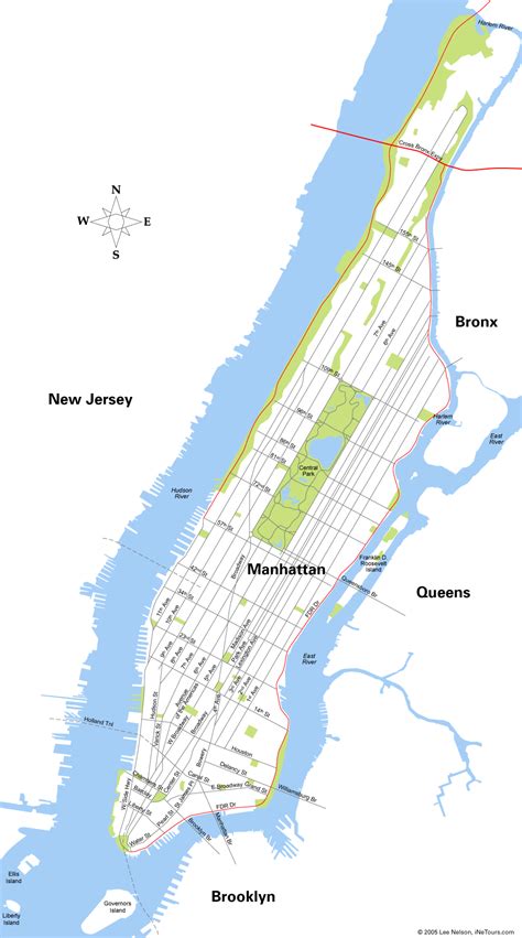 Manhattan Map with Parks and Rivers