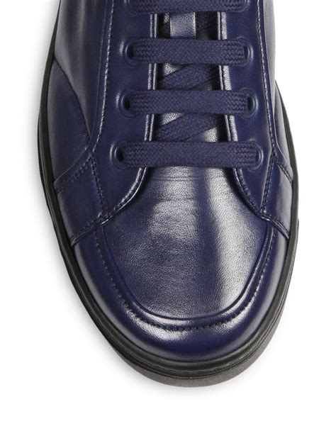 Lyst - Prada Mid-top Leather Sneakers in Blue for Men