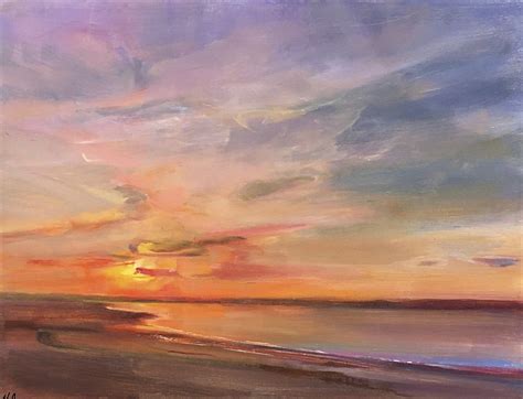 Ferry Beach Sunset | Abstract beach painting, Sunset painting, Maine art