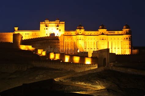 Amer Fort At Night In Twilight. Jaipur, Rajastan Stock Photo - Image of ...