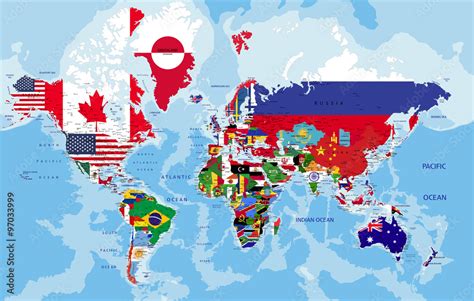 Political world map with country flags. Stock Vector | Adobe Stock