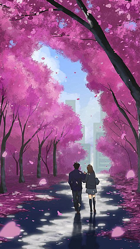 Couple Under The Cherry Blossom Background Illustration H5 (com imagens ...