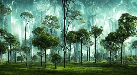 a very futuristic landscape with trees, ambient light | Stable ...