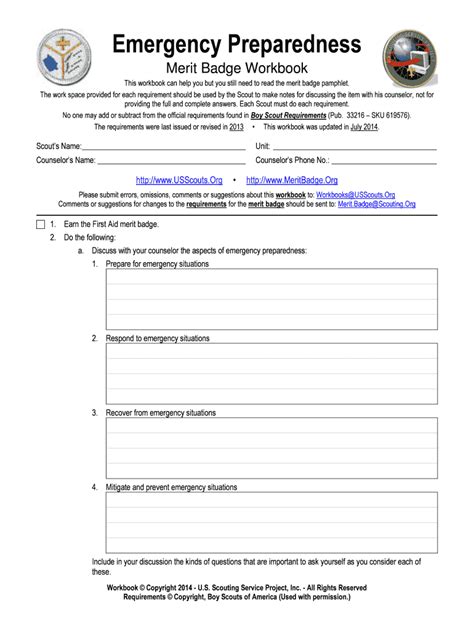 Boy Scout Merit Badge Emergency Preparedness Worksheet — db-excel.com