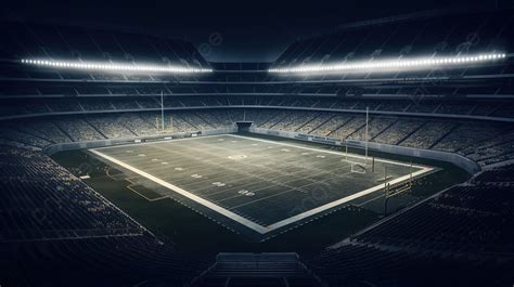 Football Field With Lights On In The Middle Background, 3d Rendering ...