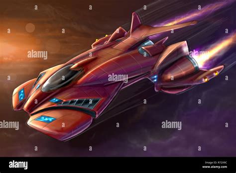 Concept Art Painting of Futuristic Space Ship or Aircraft Stock Photo ...