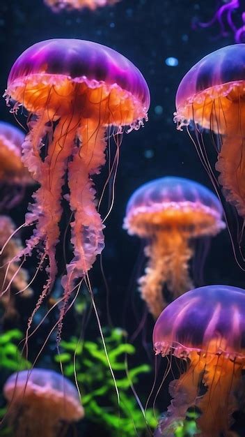 Premium AI Image | Beautiful jellyfish in the neon light in aquarium ...