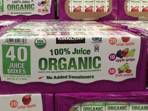 Kirkland Signature Organic 100% Juice Box 40/6.75 Ounce Boxes ...