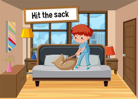 English idiom with picture description for hit the sack 1610415 Vector ...