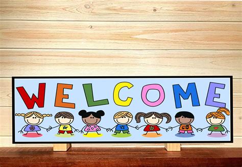 Welcome Sign With Stick Figure Kids Colorful Novelty Sign | Etsy