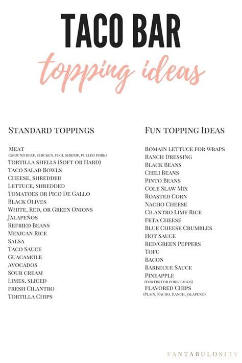 Simple Taco Bar + Toppings Ideas Printable List | Perfect for any Party ...