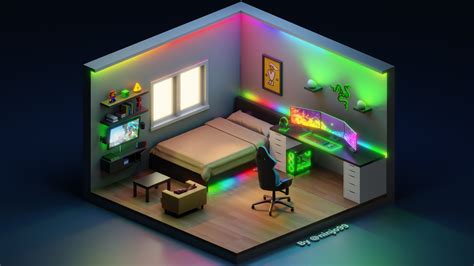 Isometric 3D Gaming Room Design / 3d design creative design modern ...