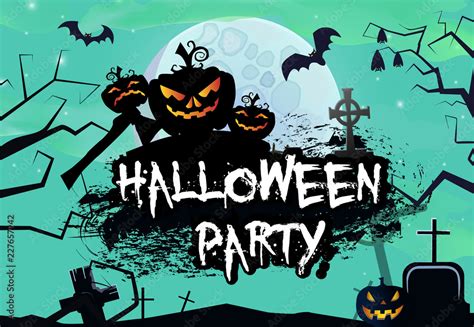 Halloween party banner design graffiti style with graves. Creative ...