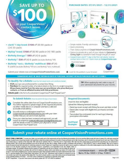 Coopervision Mail In Rebate Form - Printable Rebate Form