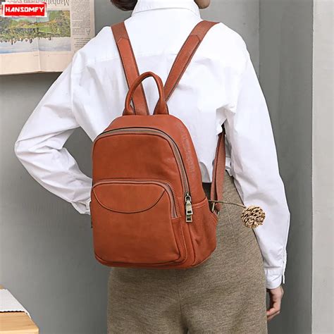 Women Backpack New Literary Genuine Leather Lady Backpacks Female Soft ...