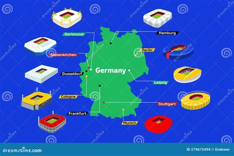 2024 Germany Football Stadium On Map. Set For Football Arenas. Soccer ...