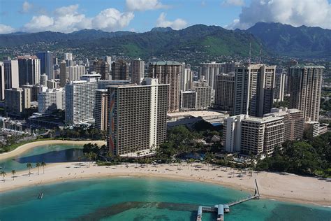 Waikiki Hilton Hawaiian Village Hale Koa Hotel aerial Waikiki Be ...