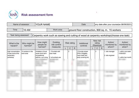 Iosh Risk Assessment Form Template