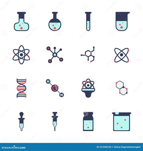 Vector Set of Science Icons. Flat Icons Molecular and Flask Icon Set ...