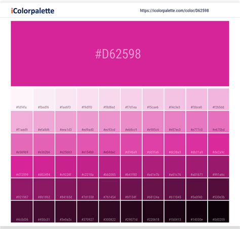 Different Shades Of Pink Color Chart