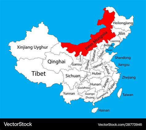 Inner mongolia province map china Royalty Free Vector Image